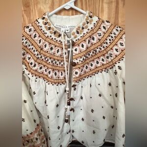 Veronica Beard Large Fernanda Embellished Beaded Linen Blend Crop Jacket